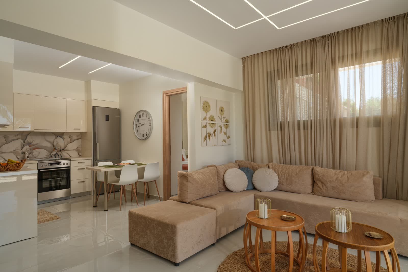 The living room and kitchen as one open space