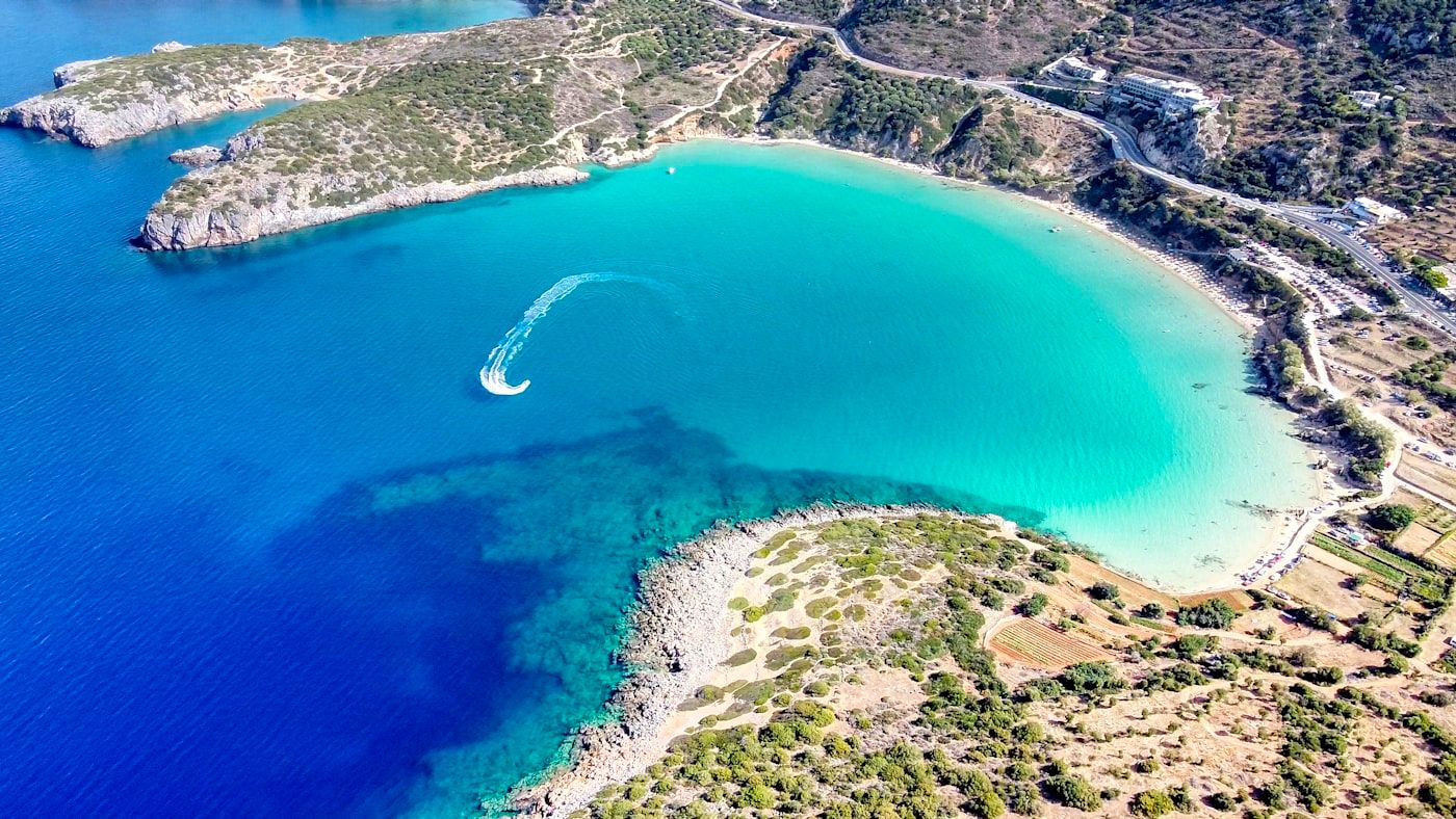 A turquoise cove on the Mirabello Bay coast of eastern Crete