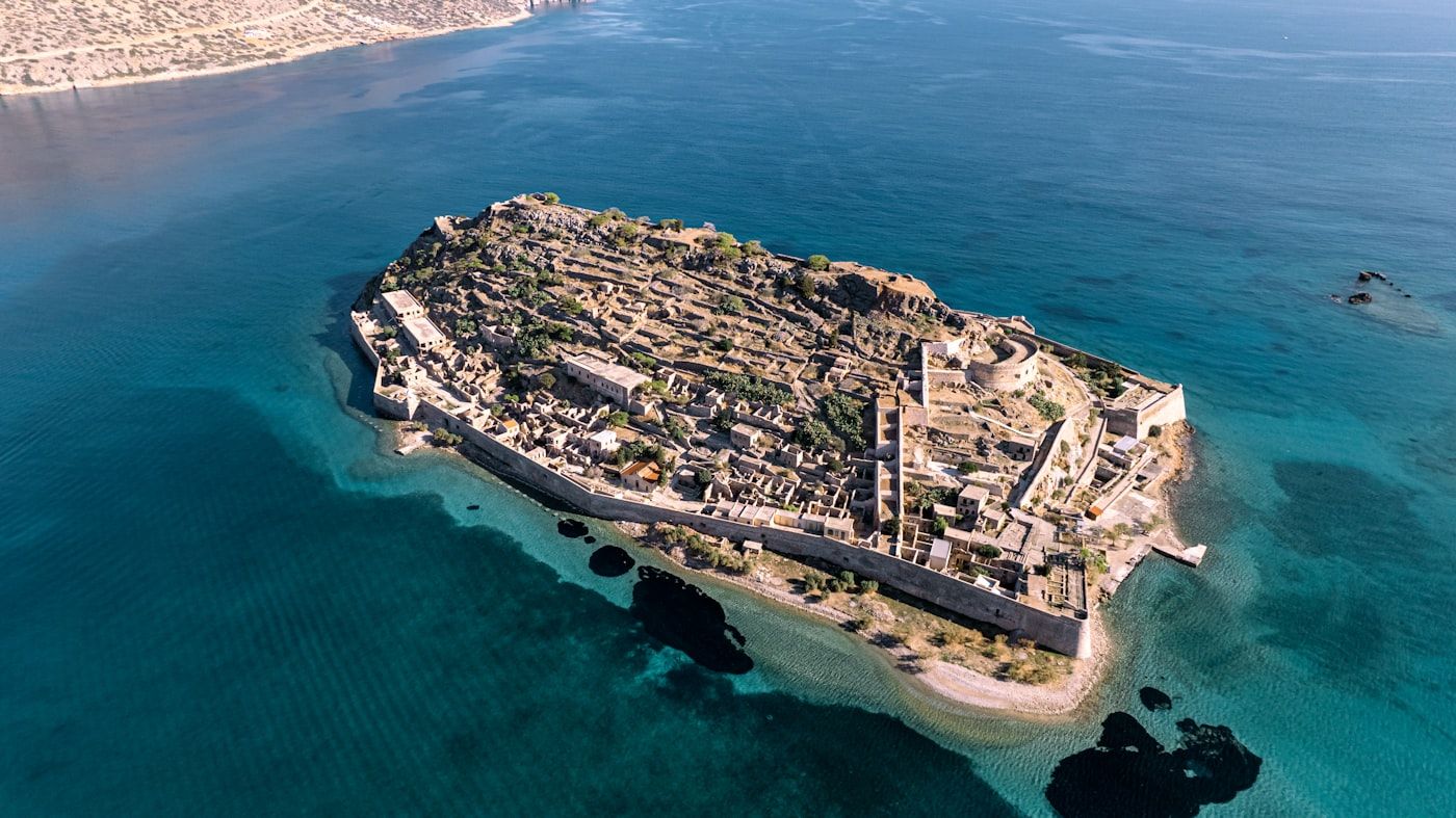Aerial view of the Venetian fortress island of Spinalonga